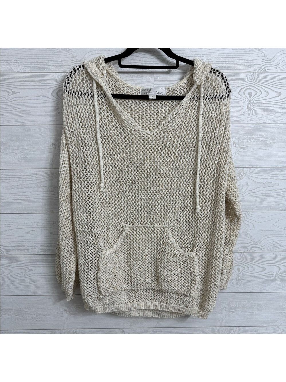 Vintage Havana Women’s Cream Crocheted Hoodie Sweatshirt Sweater. Size M - Picture 1 of 6